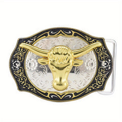 Men's Carved Retro Button Western Cowboy Belt Buckle