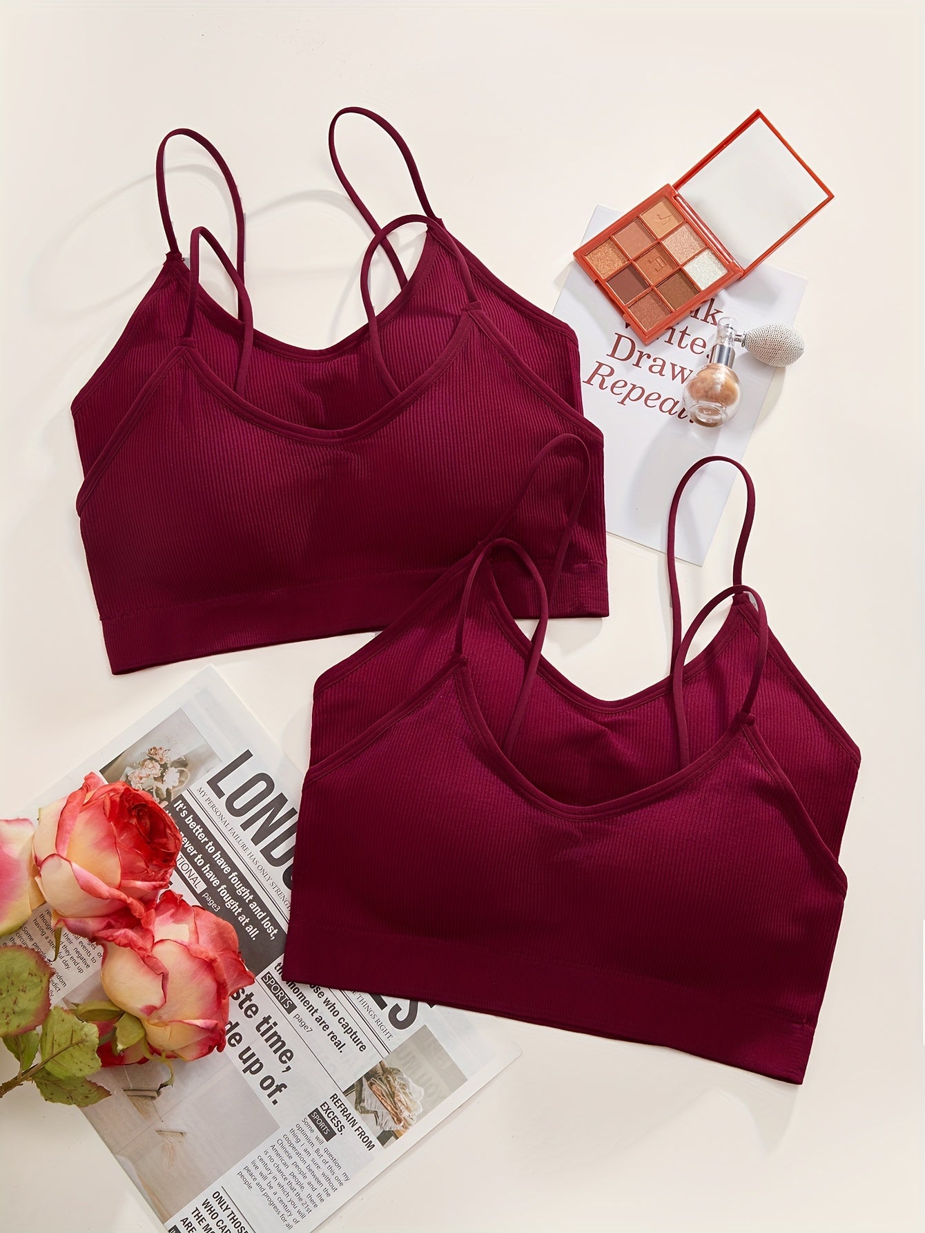 4pcs Ribbed Wireless Bras Comfort & Breathable Intimates