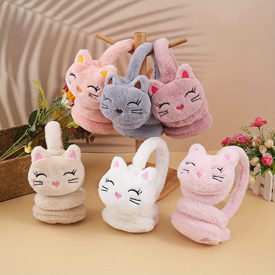 Plush Cat Ear Winter Hat with Retractable Ears Soft Pastel Colors