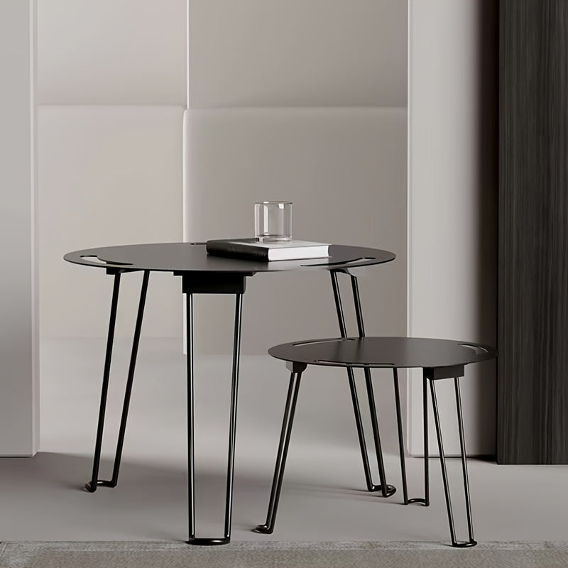 Outdoor Folding Table Portable Round Table Black Metal Camping Coffee Table