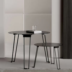 Outdoor Folding Table Portable Round Table Black Metal Camping Coffee Table