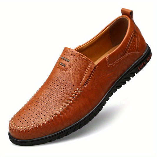 CLOHOO Two layer Cowhide Rubber Sole Hollow Loafers Shoes