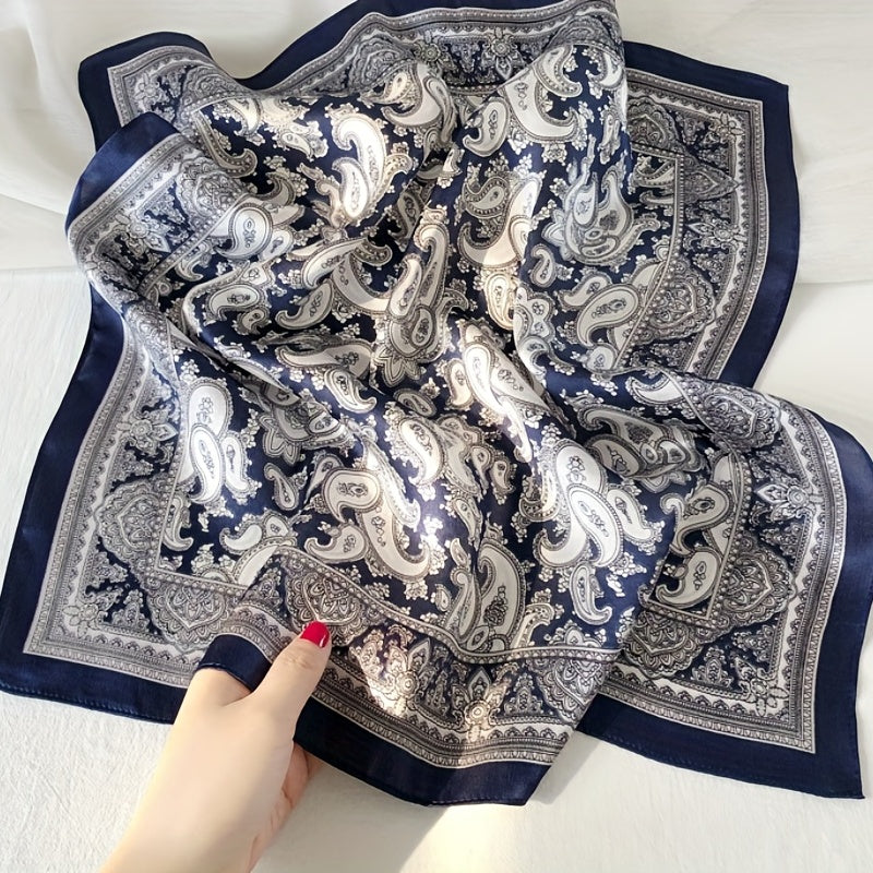 Vintage Paisley Print Silk Square Scarf Thin Bandana Neckerchief