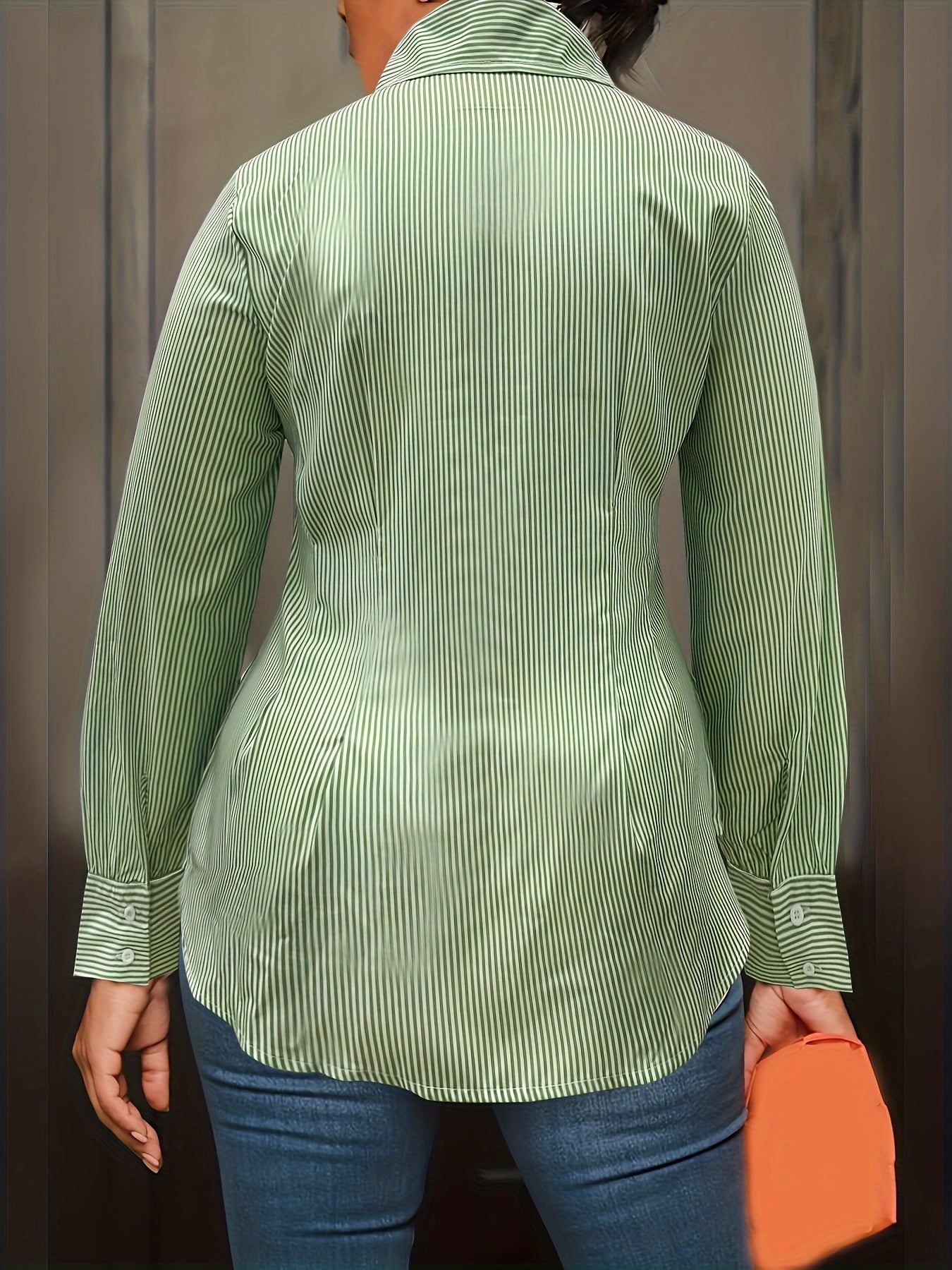  Stripe Print Long Sleeve Button Up Shirt Top