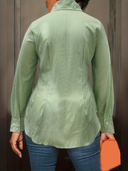  Stripe Print Long Sleeve Button Up Shirt Top