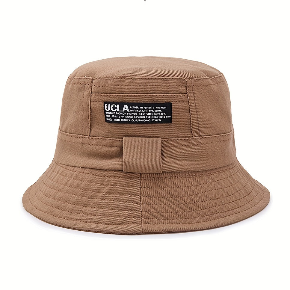 Classic Label Patch Bucket Hat Khaki Unisex Sunscreen Basin Hat