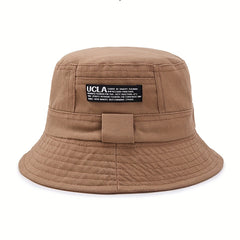 Classic Label Patch Bucket Hat Khaki Unisex Sunscreen Basin Hat