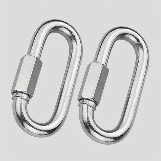 2pcs D Ring Carabiner Clip Stainless Steel Chain Link Locking Keychain