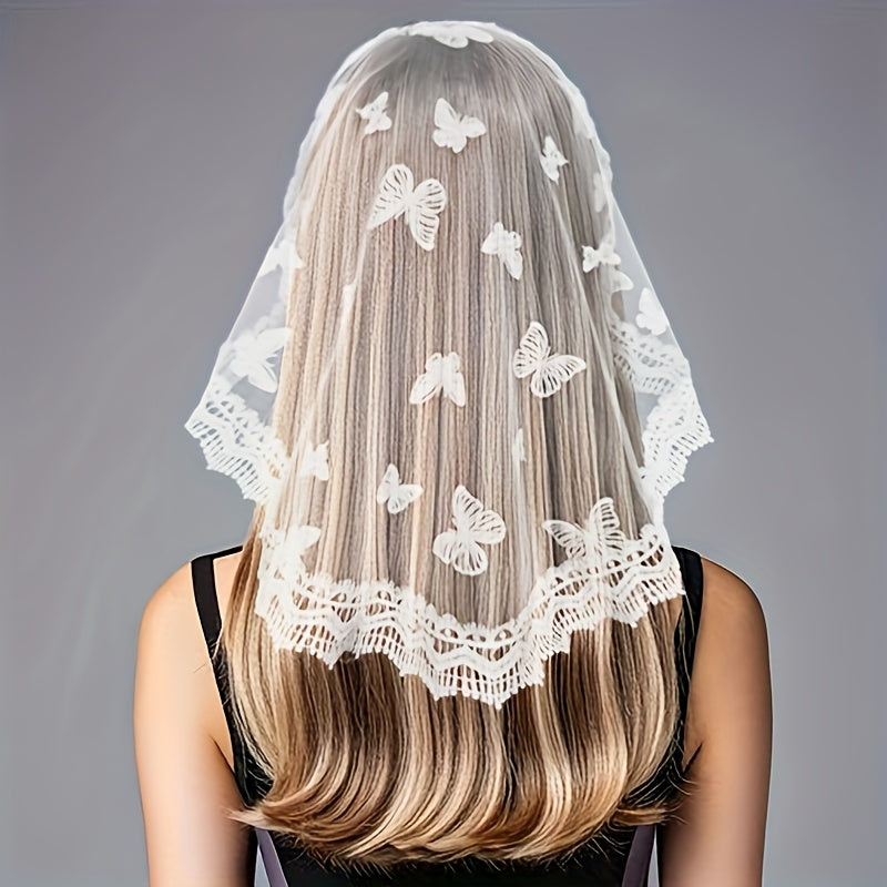 Butterfly Pattern Lace Headscarf for Weddings
