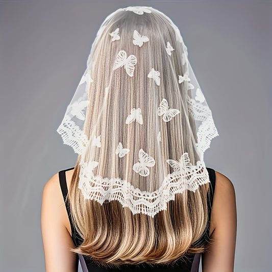Butterfly Pattern Lace Headscarf for Weddings