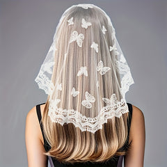 Butterfly Pattern Lace Headscarf for Weddings