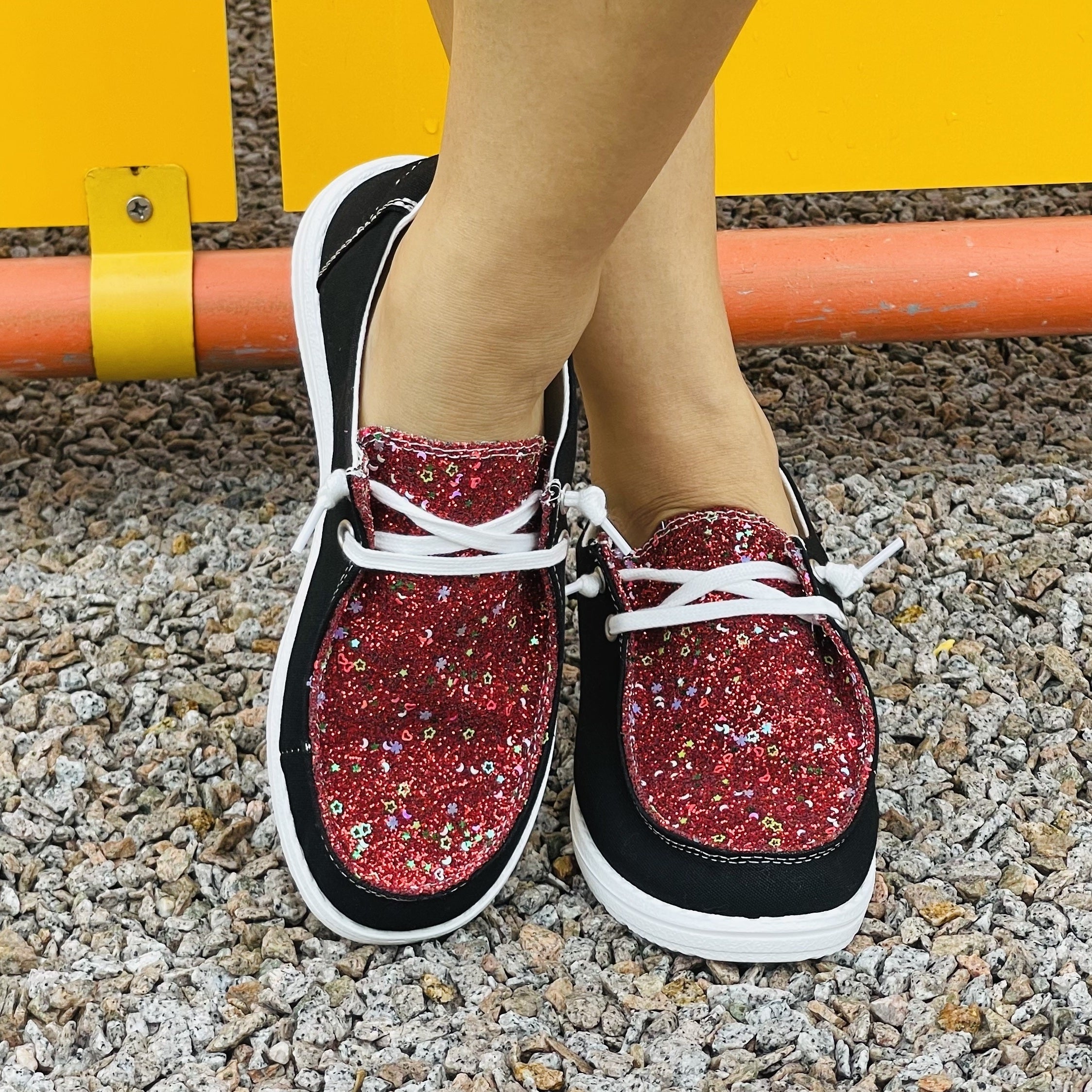 Sequins Slip On Colorblock Canvas Shoes Lightweight Casual Daily Shoes