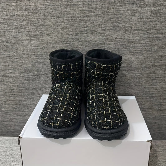 Women's Plaid Winter Snow Boots Round Toe Anti-slip Ankle Boots