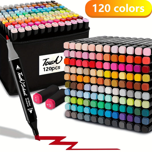 120 Colors Dual Tip Waterproof Markers - Permanent Drawing & Painting Set