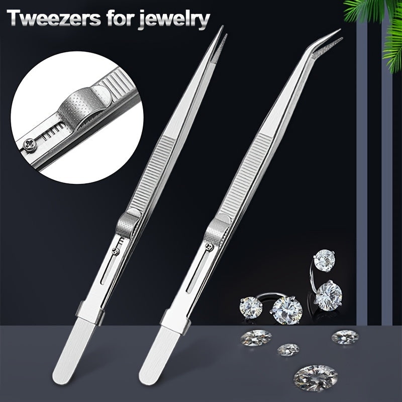 Stainless Steel Industrial Tweezers w/ Locking Function