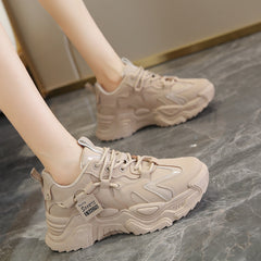 Solid Platform Sneakers Lace Up Running Shoes Comfortable