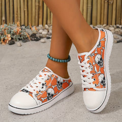 Skull Pattern Canvas Shoes Halloween Slip On Sneakers