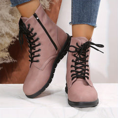 Women's Lace Up Short Boots Side Zipper Outdoor Comfort Booties