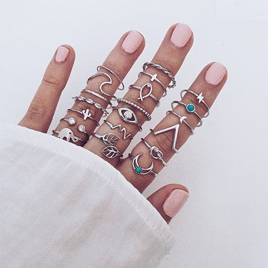 Boho Vintage 20pcs Set Knuckle Rings Synthetic Turquoise Women Girls Decor