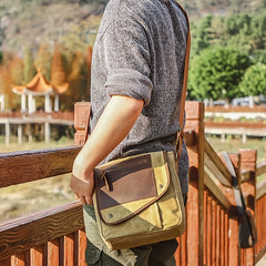 Vintage Messenger Bag Crazy Horse Leather & Canvas