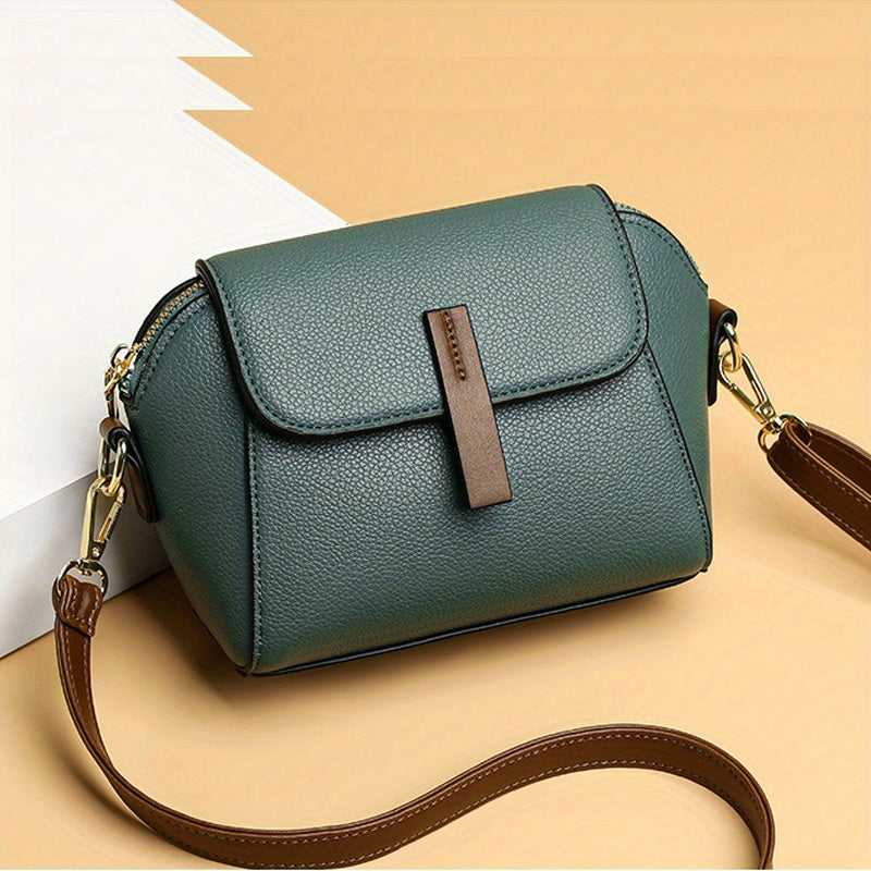 Mini Flap Crossbody Bag Solid PU Leather Shoulder Bag for Women