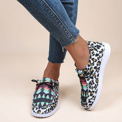 Leopard Print Canvas Lace-up Sports Shoes for Women