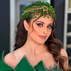 Green Rhinestone Flower Headband for Women