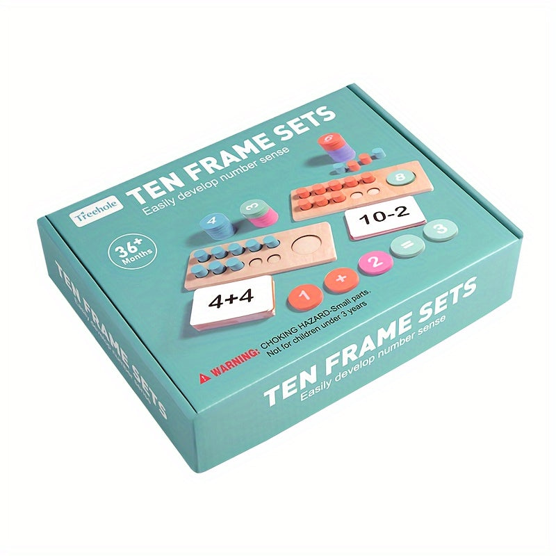 Wooden Math Learning Toy Ten Frame Set for Number Sense Early Arithmetic