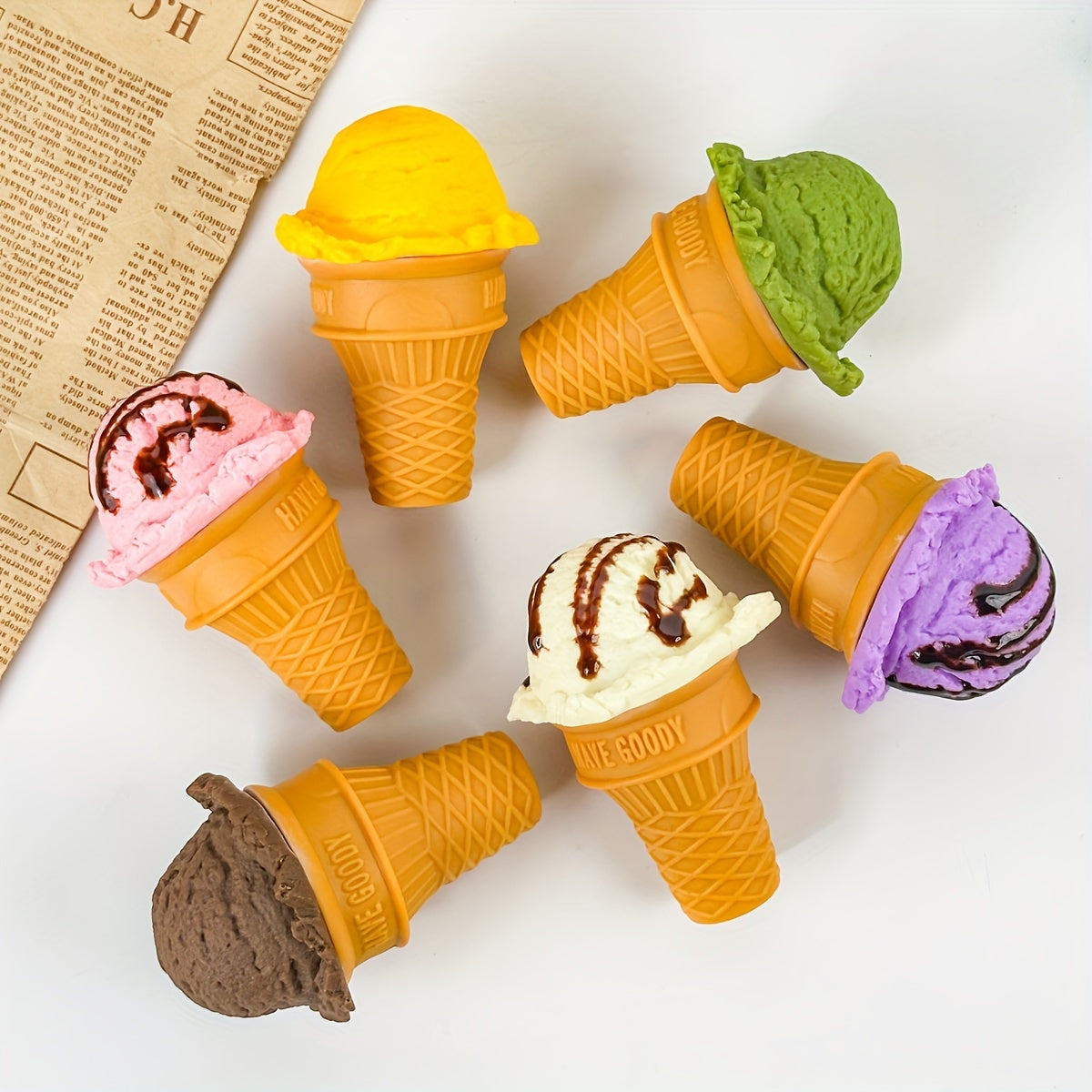 PVC Ice Cream Cone & Ball Set Assorted Flavors Toppings