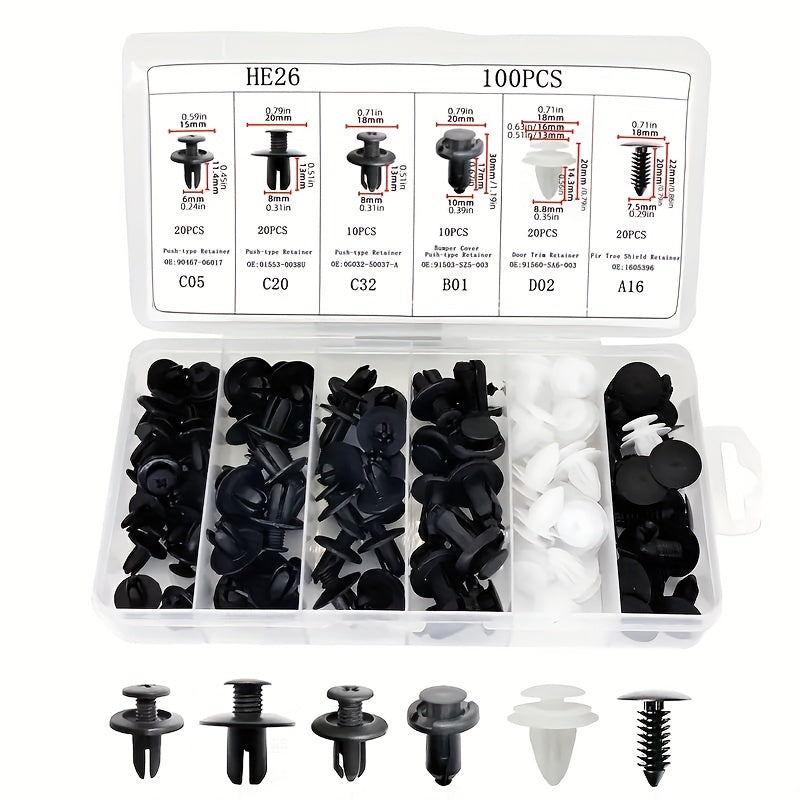 100pcs Car Fixing Clips Disassembly Tools Six Sizes Door Trim Bumper Push Rivet