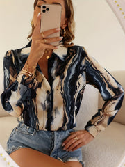  Casual Blouse Women's Plus Fluid Print Button Up Long Sleeve Blouse