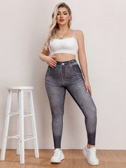  Denim Print High Rise Skinny Trousers