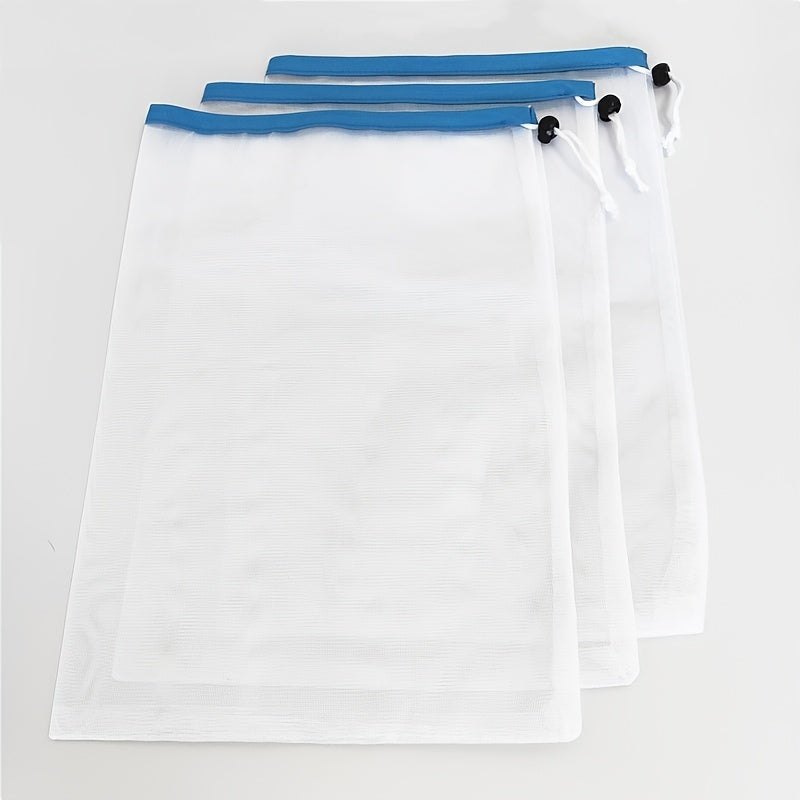 3pcs Polyester Drawstring Storage Bags for Kids Mesh Organizer Pouches