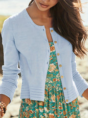 Women's Button Down Cardigan Crew Neck Sweater