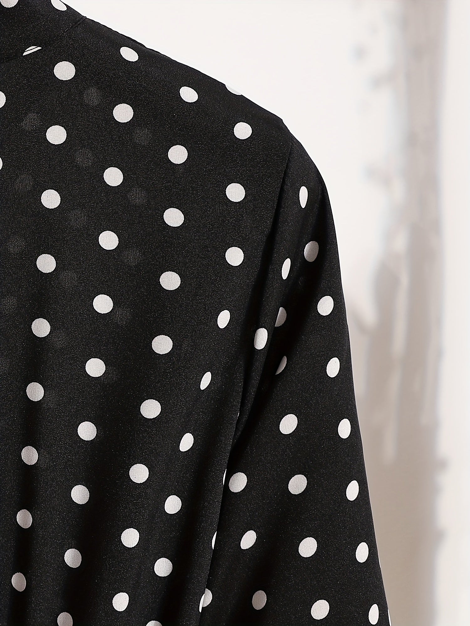 Pin Dot Print Dress Vintage Tie Neck Long Sleeve A Line Dress