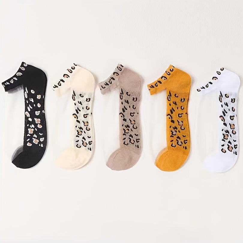Leopard Basic Invisible Crew Socks Women's Summer Short Socks