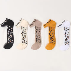 Leopard Basic Invisible Crew Socks Women's Summer Short Socks