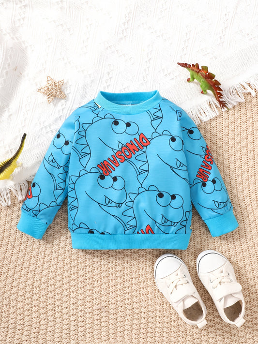 Girls Dinosaur Print Long Sleeve Pullover Sweatshirt