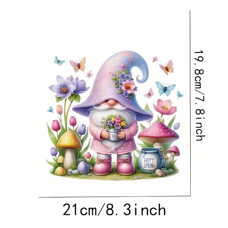 Whimsical Gnome and Floral PVC Heat Transfer Stickers for DIY