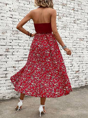 Floral Print Halter Neck Dress Sexy Backless Halter Dress Spring Summer