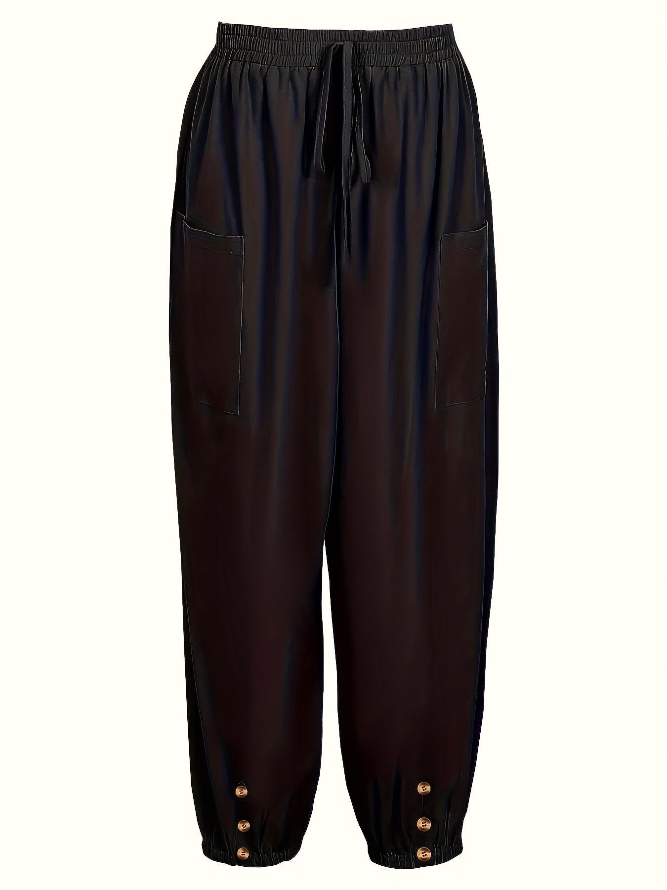  Solid Tie Front High Waist Harem Pants