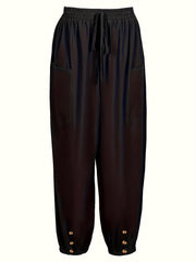  Solid Tie Front High Waist Harem Pants