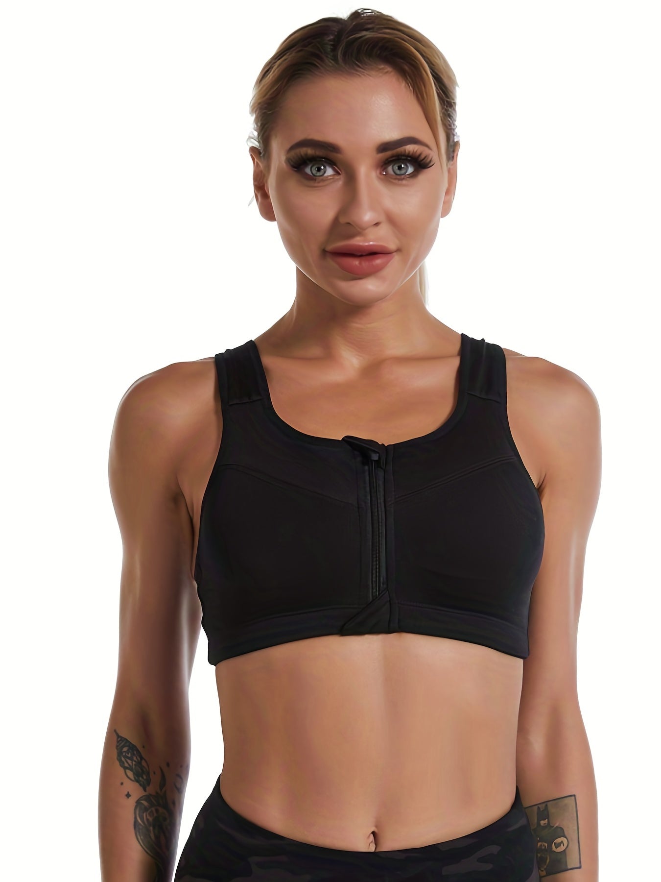 Plus Size Zip Up Cut Out Back Sports Bra Women's High Impact