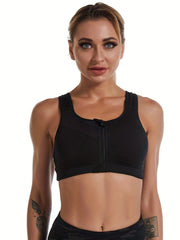 Plus Size Zip Up Cut Out Back Sports Bra Women's High Impact