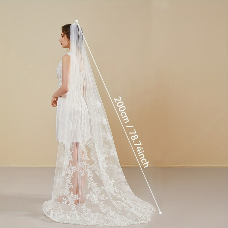 Romantic Wedding Veil Lace Trim Bridal Veil with Comb Hand Wash 2m Long