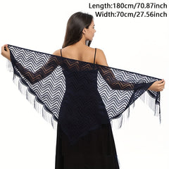 Lace Wave Triangle Shawl Soft Fringed Scarf Party Evening Wedding Bridal Dress