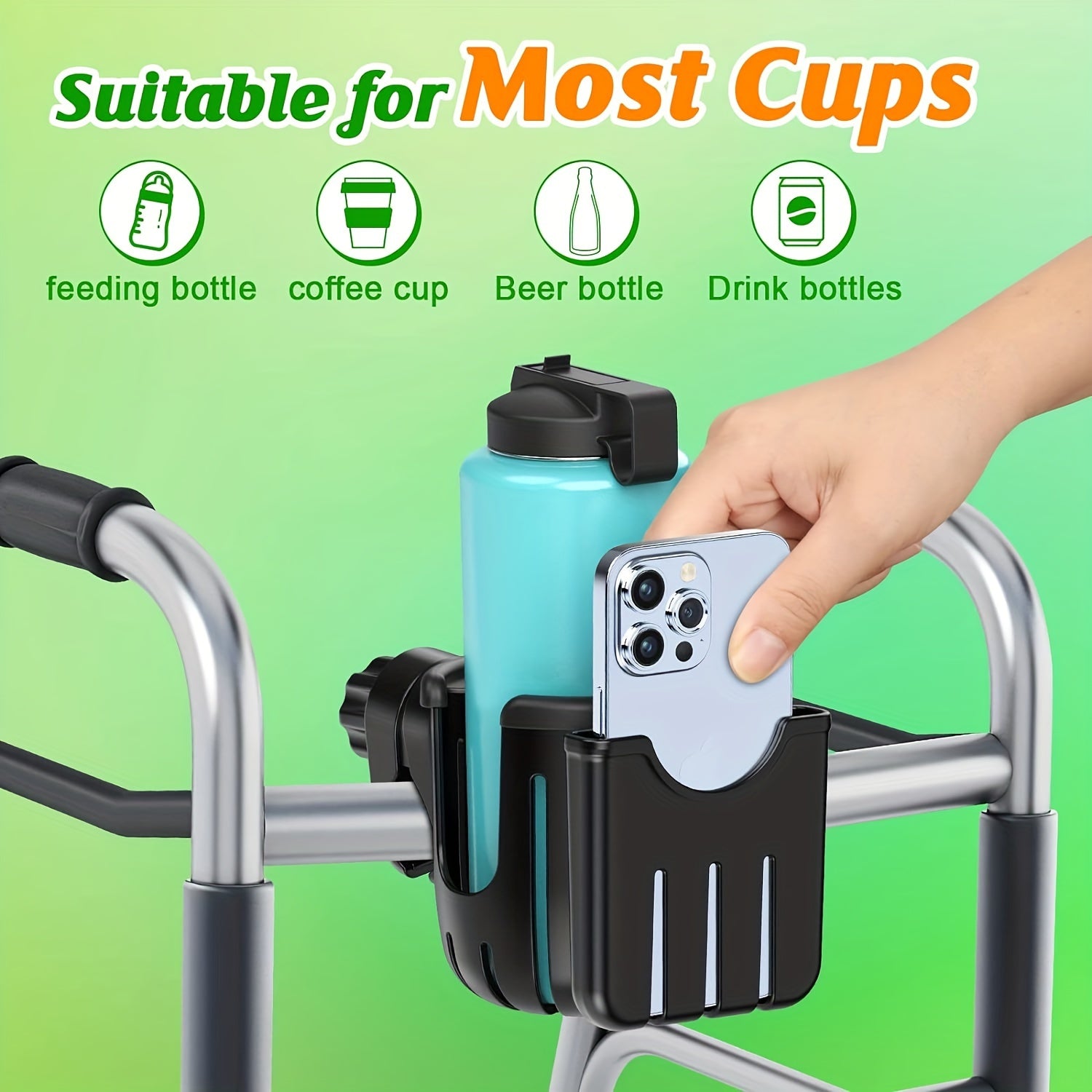 Universal Stroller Cup Holder with Phone Holder for Wheelchair Walker Bike