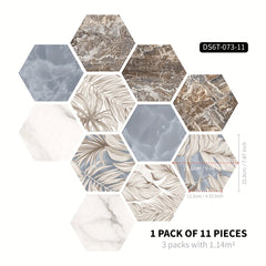 11pcs Plant Leaf Rock Pattern Self-adhesive Hexagon Floor Stickers