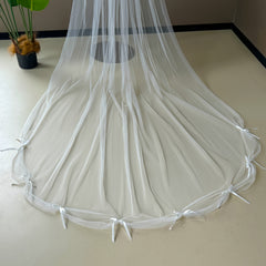 V-Shaped Bridal Veil with Ruffled Edges & Tulle Overlay