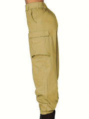Women's Plus Solid Button Up Elastic High Rise Cargo Trousers